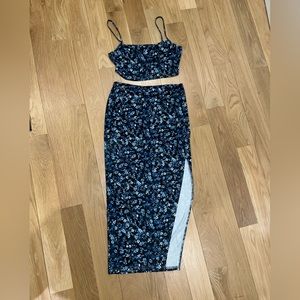 Shein Floral Two piece set - spaghetti strap with slitted skirt